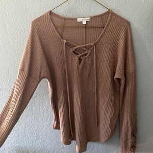 Waffle textured sweater/long sleeve